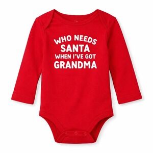Okie Dokie Baby Christmas Bodysuit 24M Who Needs Santa Ive Got Grandma Red